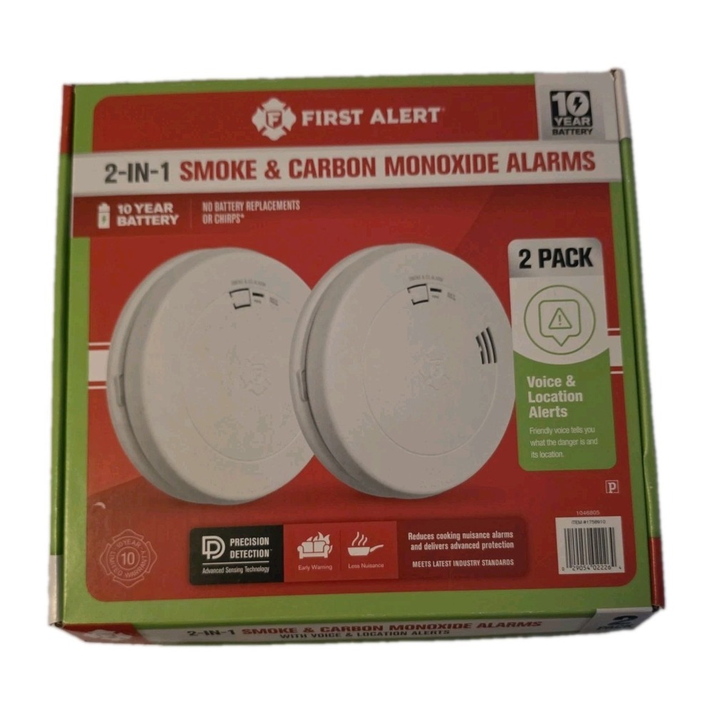 First Alert 2-in-1 Smoke & CO Alarms Voice Alerts 2pk White New SMC0210V